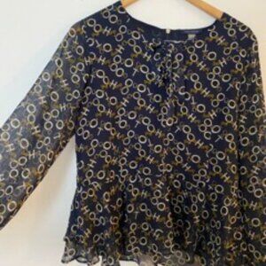 Tommy Hilfiger Printed Navy Blouse size small petite